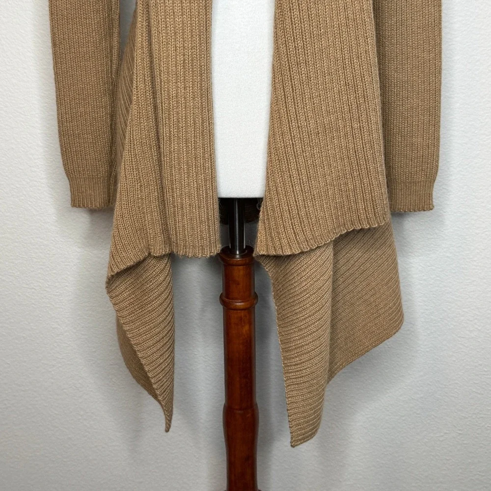 ALICIA PERU Alpaca Pima Cotton Blend Open Front Cardigan‎ Sweater SMALL Tan